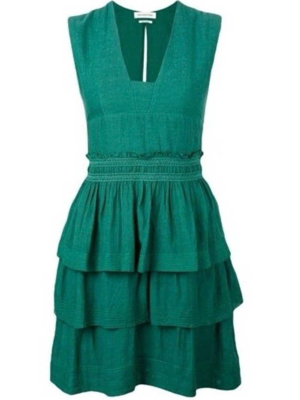 Isabel Marant Teal Tiered V-Neck Mini Dress